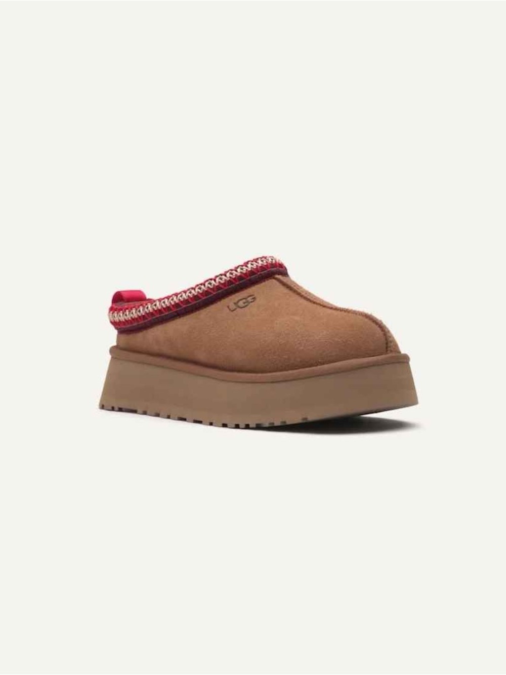 💕 UGG Chestnut Suede Platform Clog with Red Trim - Picture 2 of 6